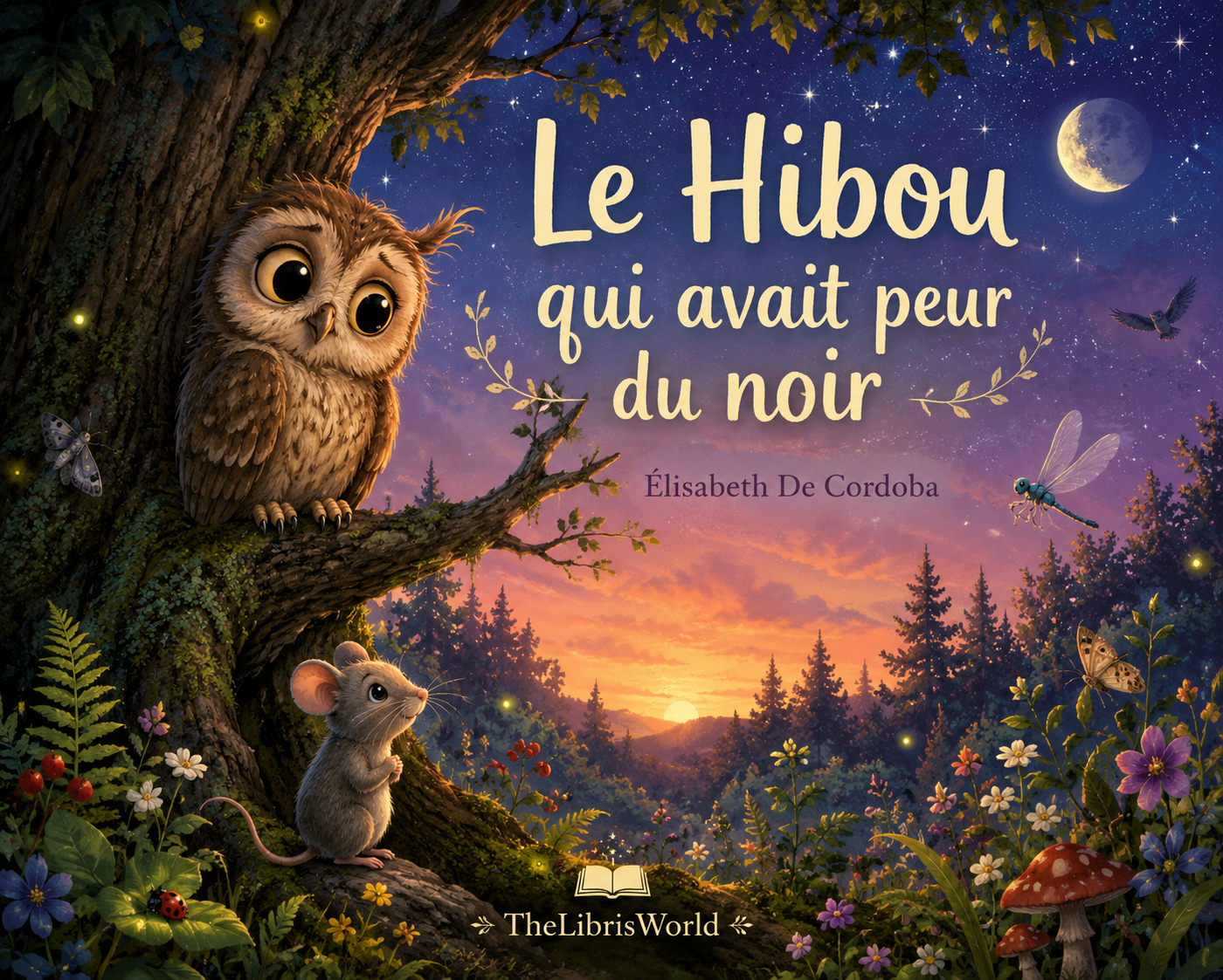 Album jeunesse illustré Le Hibou qui avait peur du noir, histoire sur la peur du noir, l'amitié et le courage pour les enfants de 3 à 7 ans.