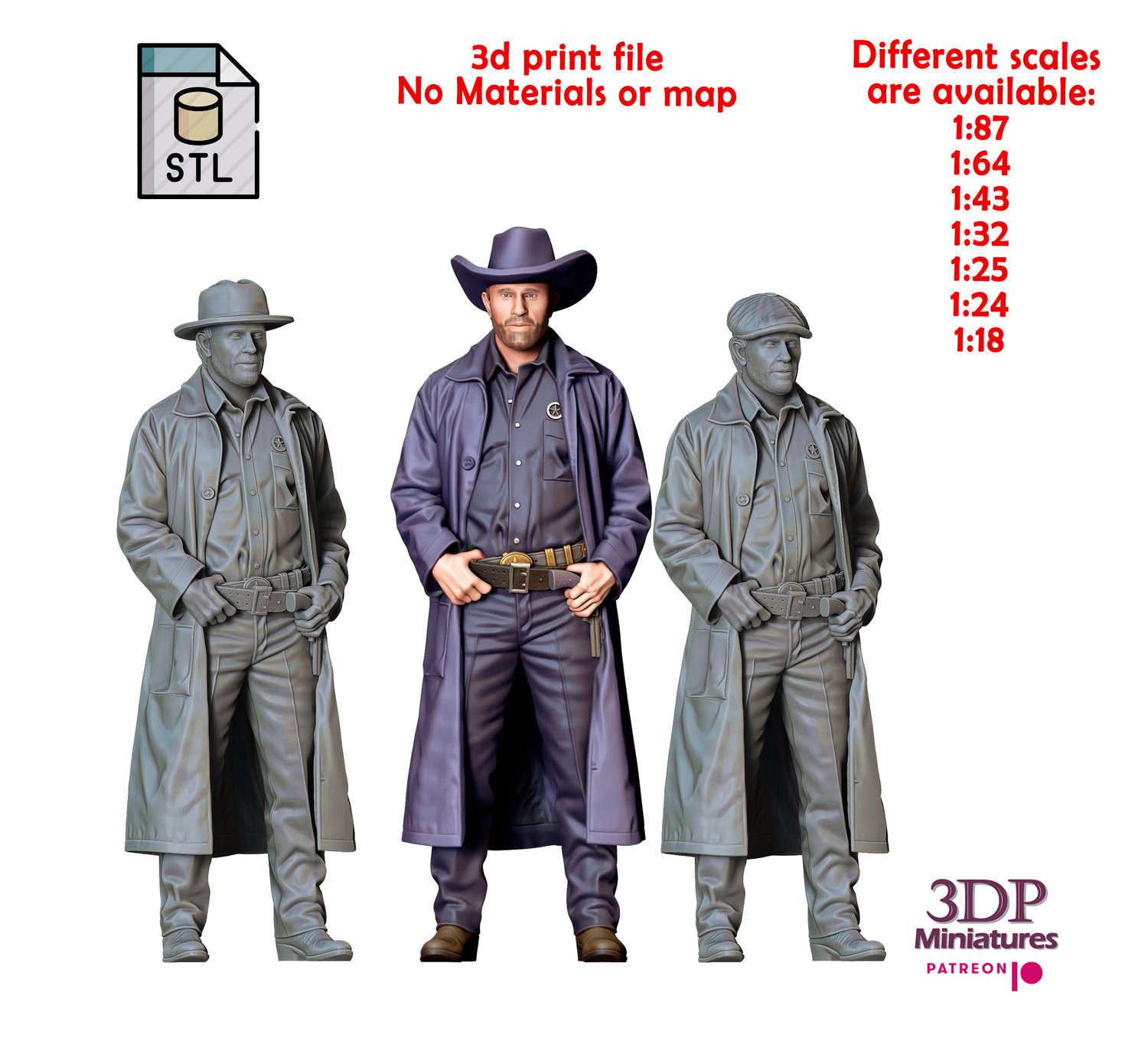 3DP Miniatures, N1 Chuck Norris Walker Texas Ranger