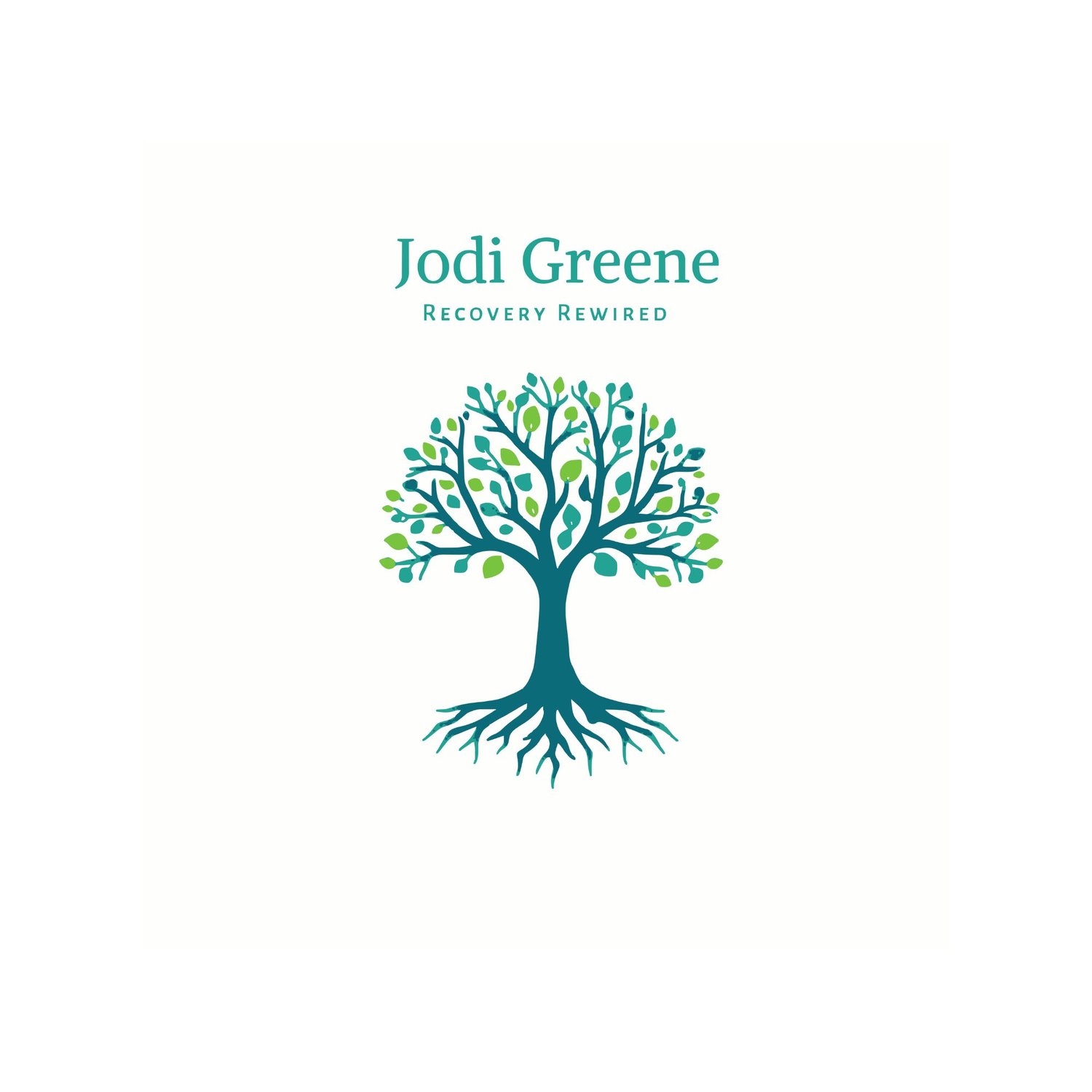 The Jodi Greene Recovery Rewired logo features a vibrant tree with deep roots, representing healing from the inside out. The image symbolizes lasting recovery, emotional healing, healthy boundaries, personal transformation, and recovering your authentic self. Recovery Rewired helps sober women overcome transfer addictions, emotional eating, food noise, people pleasing, codependency, and other unhealthy coping behaviours by healing the root causes rather than simply managing symptoms.