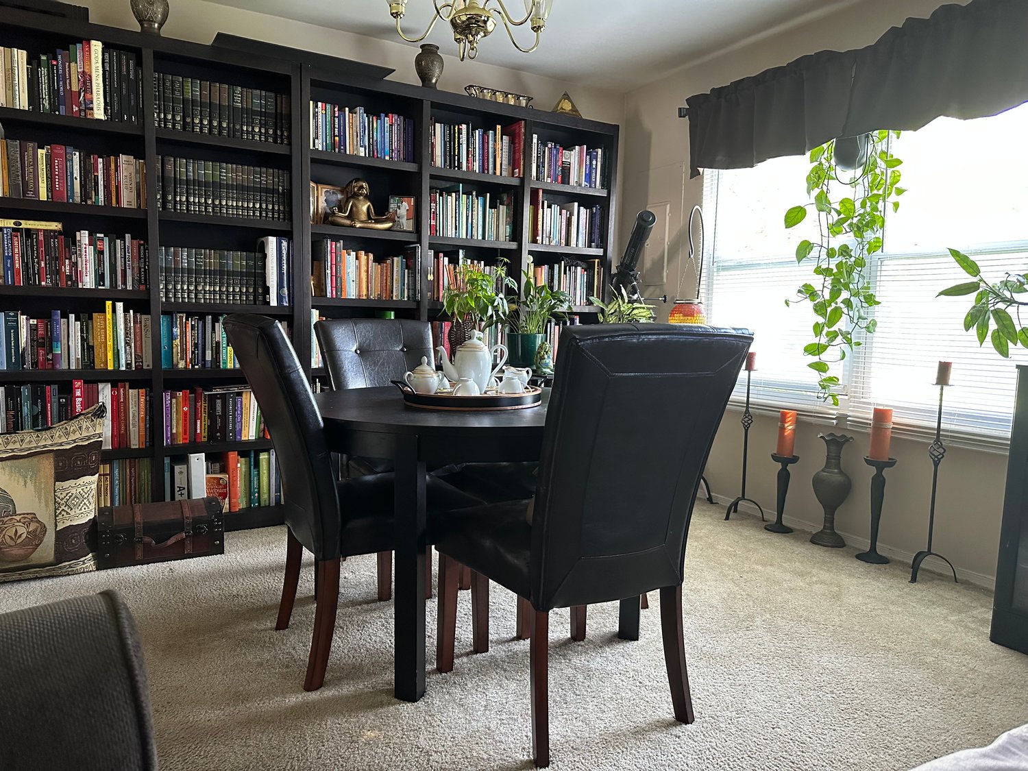 home library and dining table