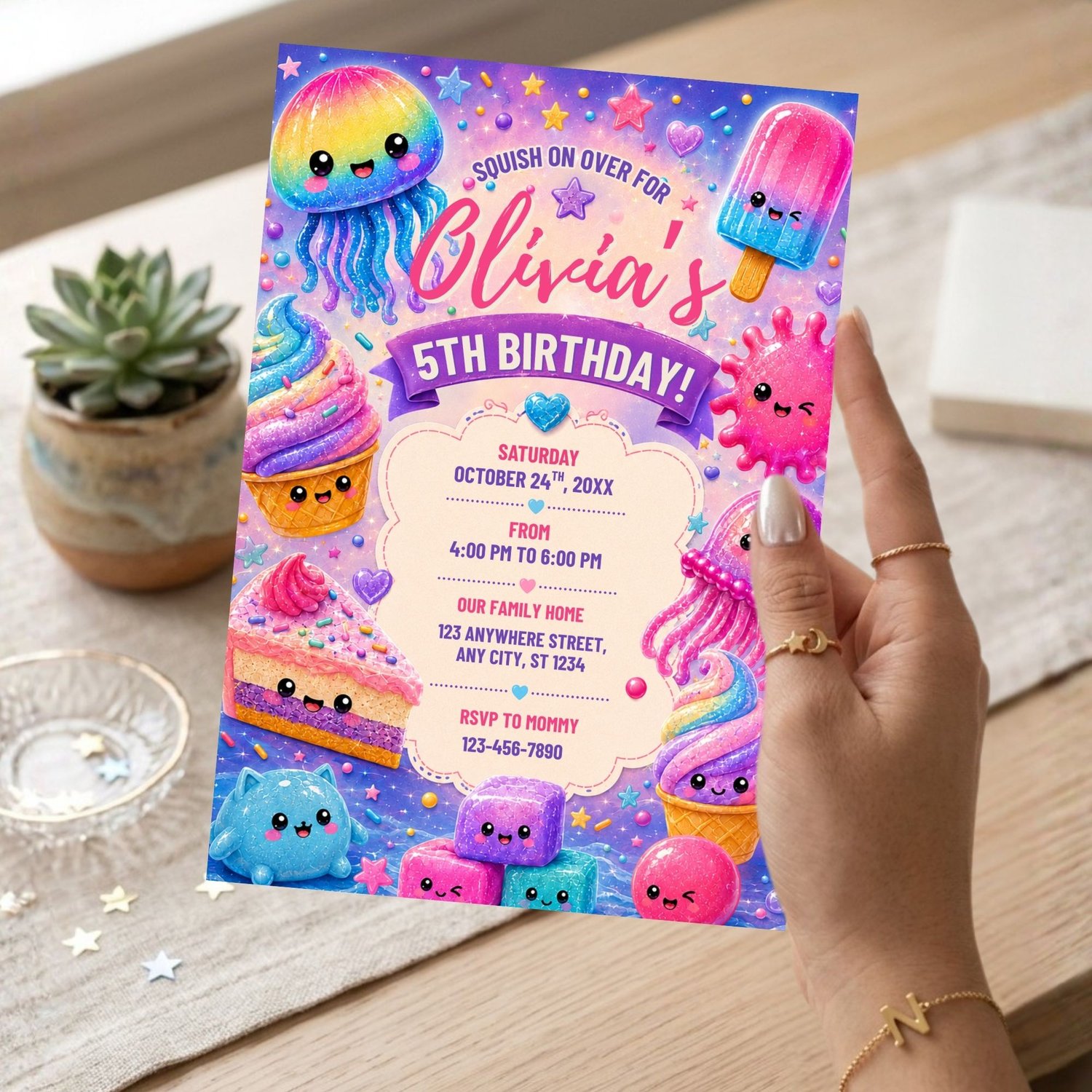 Printable squishy birthday invitation template for kids sensory themed birthday parties