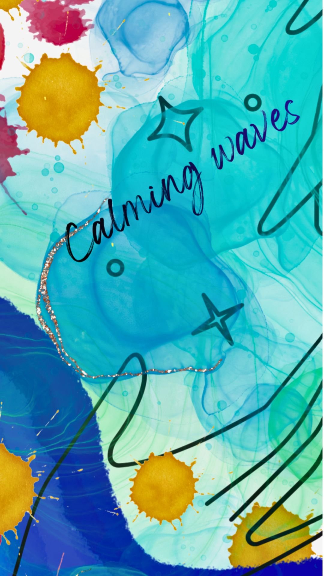 Digital Wallpaper saying Calming Waves in a Mediterranean style color palette