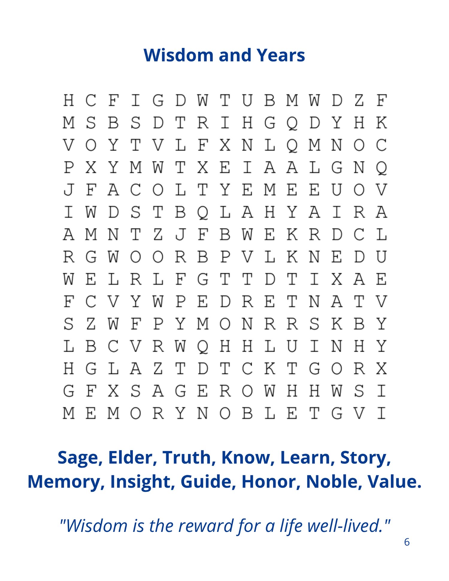 Printable large print word search puzzle for adults and seniors