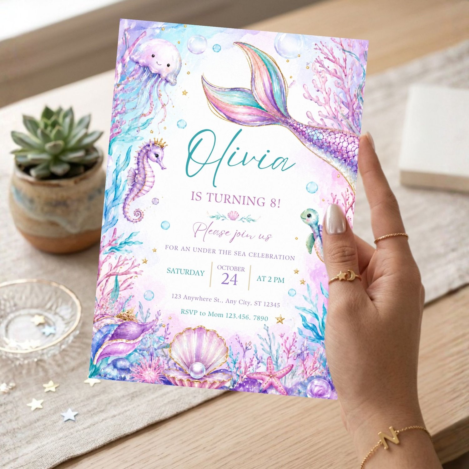 Under the sea mermaid party invitation digital download preview