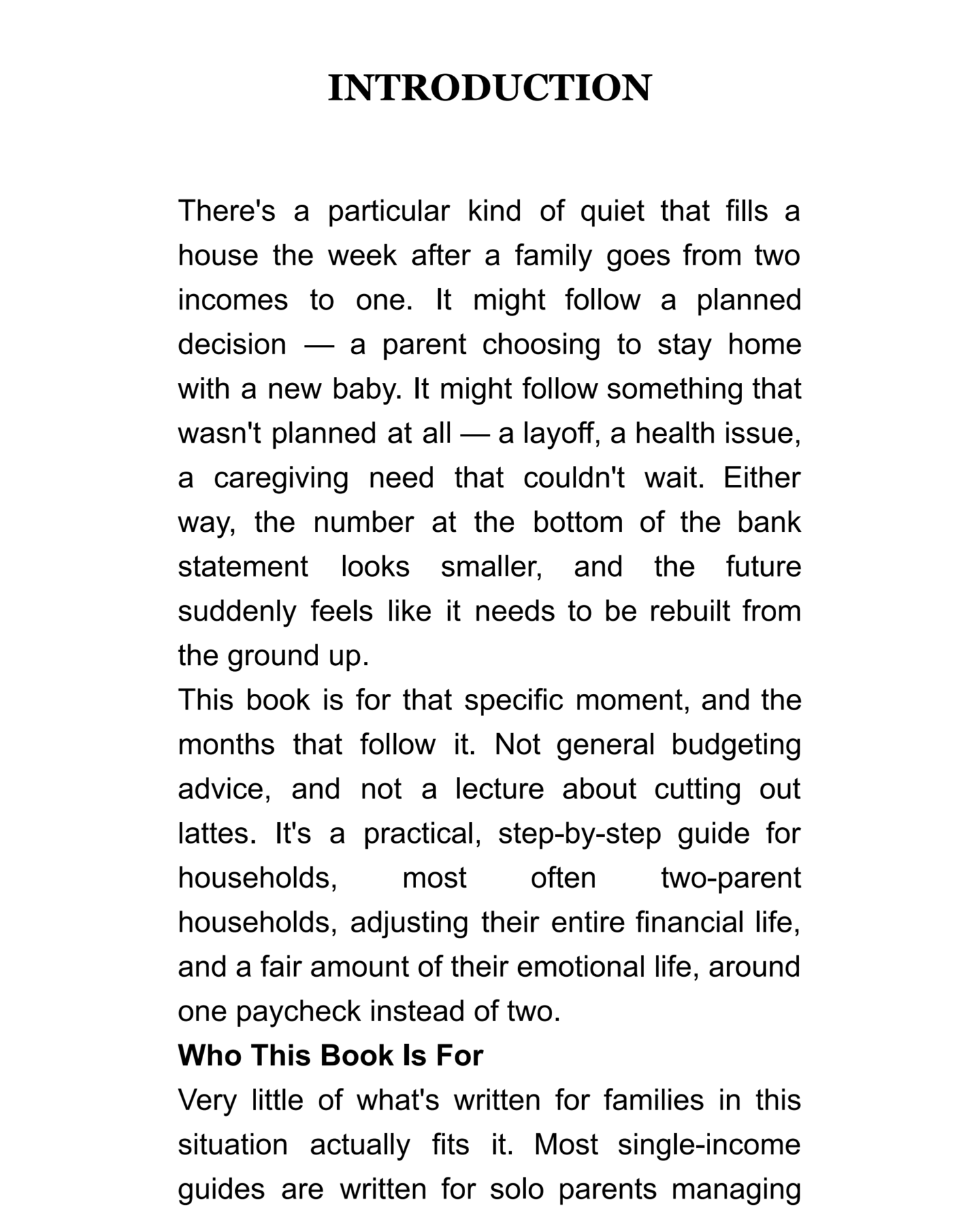 "Down to One Income book cover — a family budgeting guide for households moving from two incomes to one"