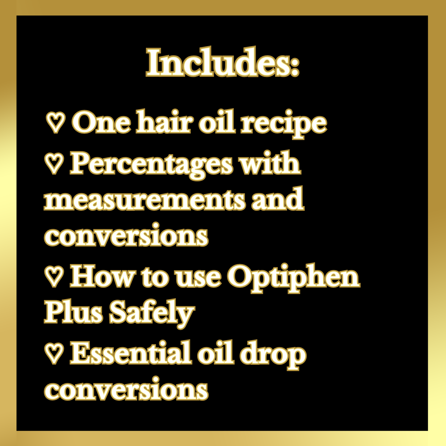 This product promotion thumbnail lists what the Hair Oil Recipe includes.