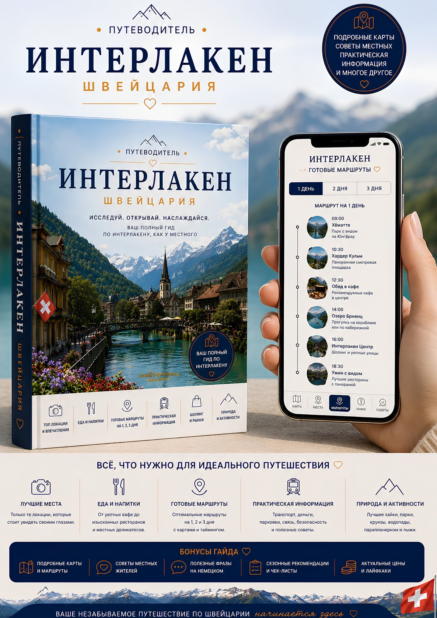 Интерактивный путеводитель по Интерлакену с Google Maps на смартфоне