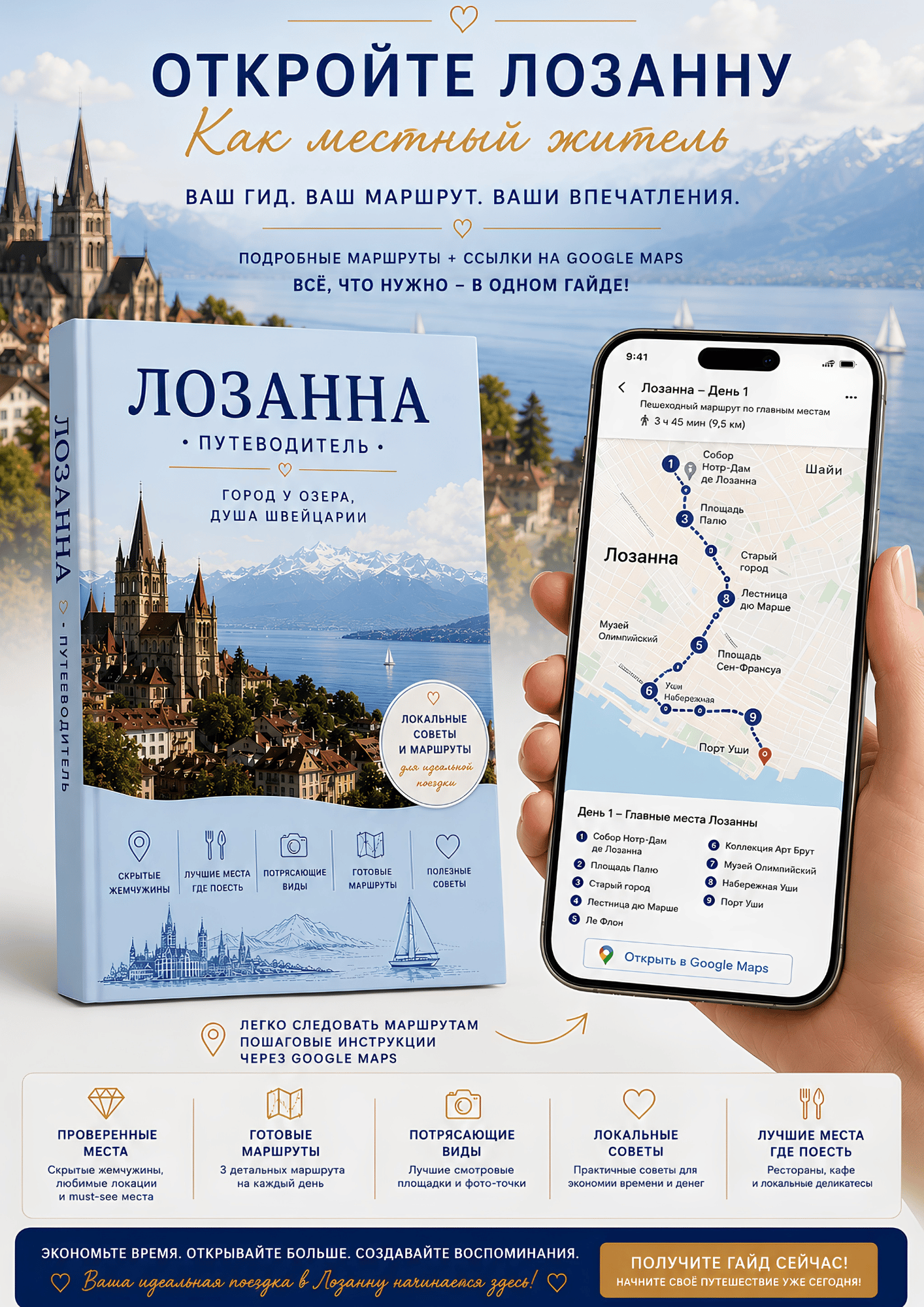 Интерактивный путеводитель по Лозанне с Google Maps на смартфоне