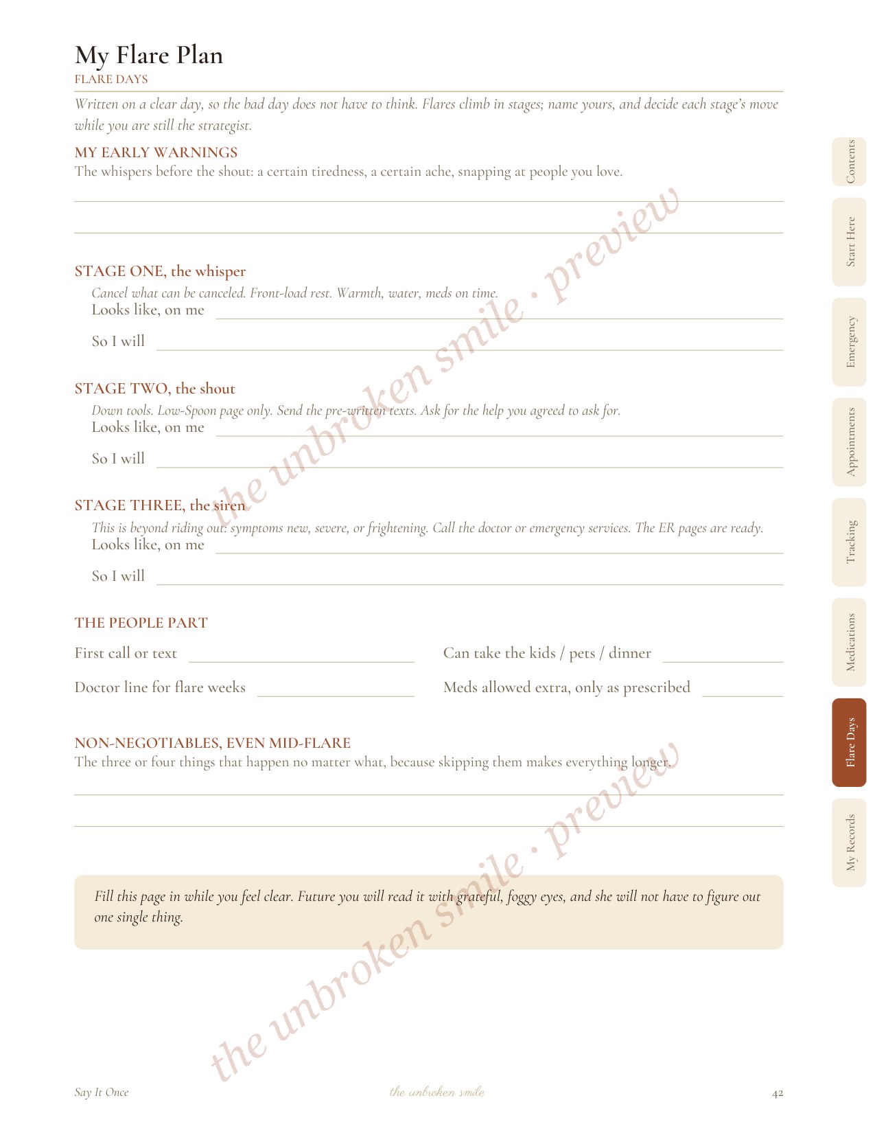 Additional sample interior page from Say It Once chronic illness medical binder.