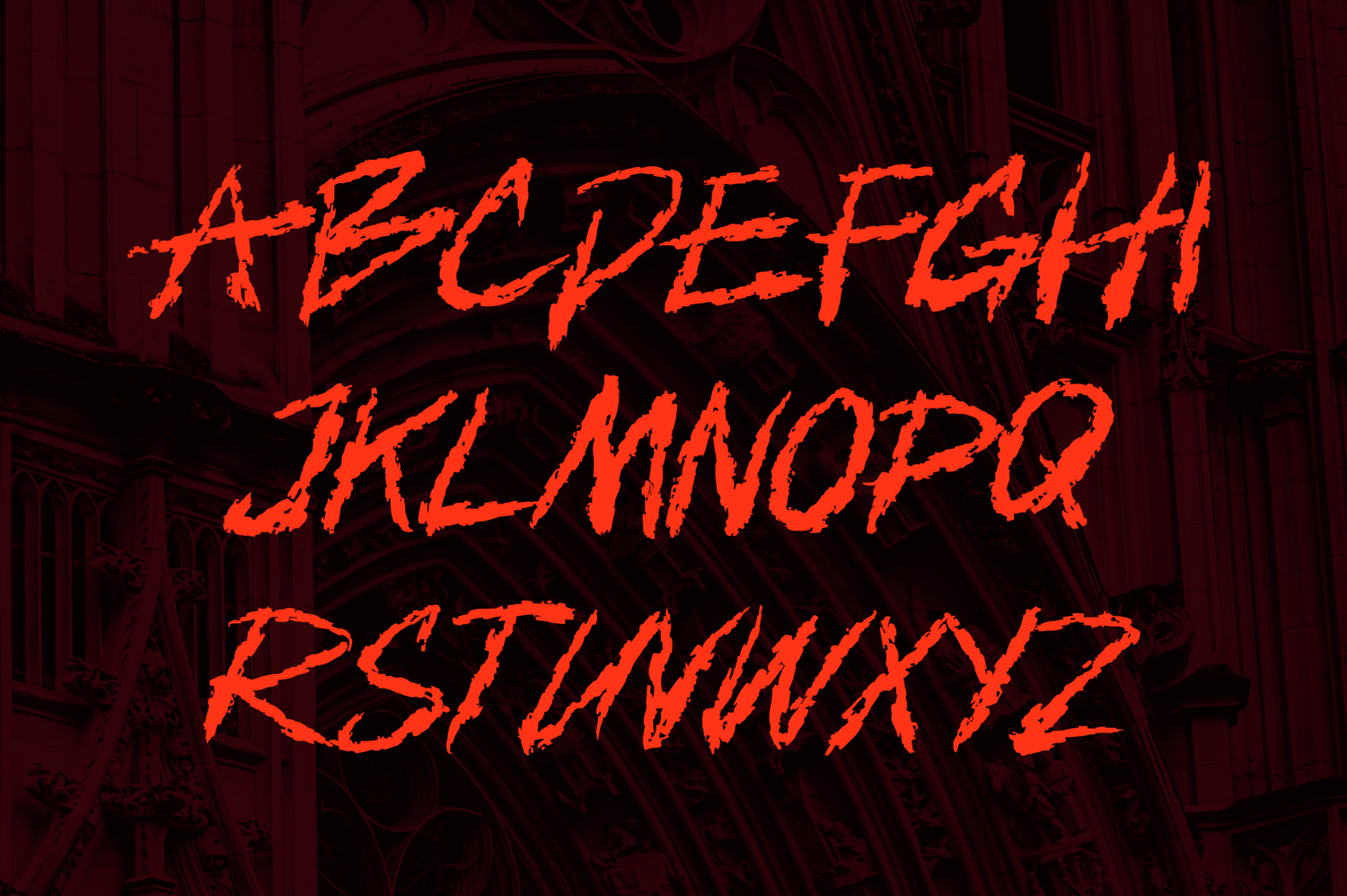 Ghoul Horror Font Uppercase Alphabet Preview with Gothic Architecture Theme