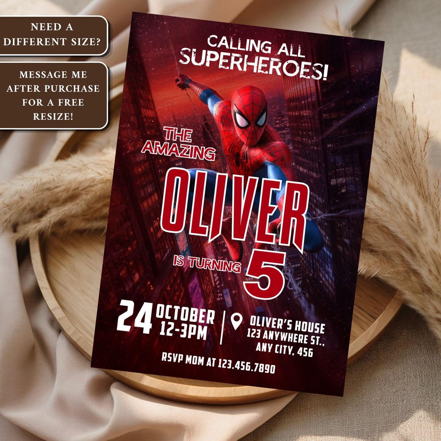 Printable Spider Man party invitation template for birthday celebration