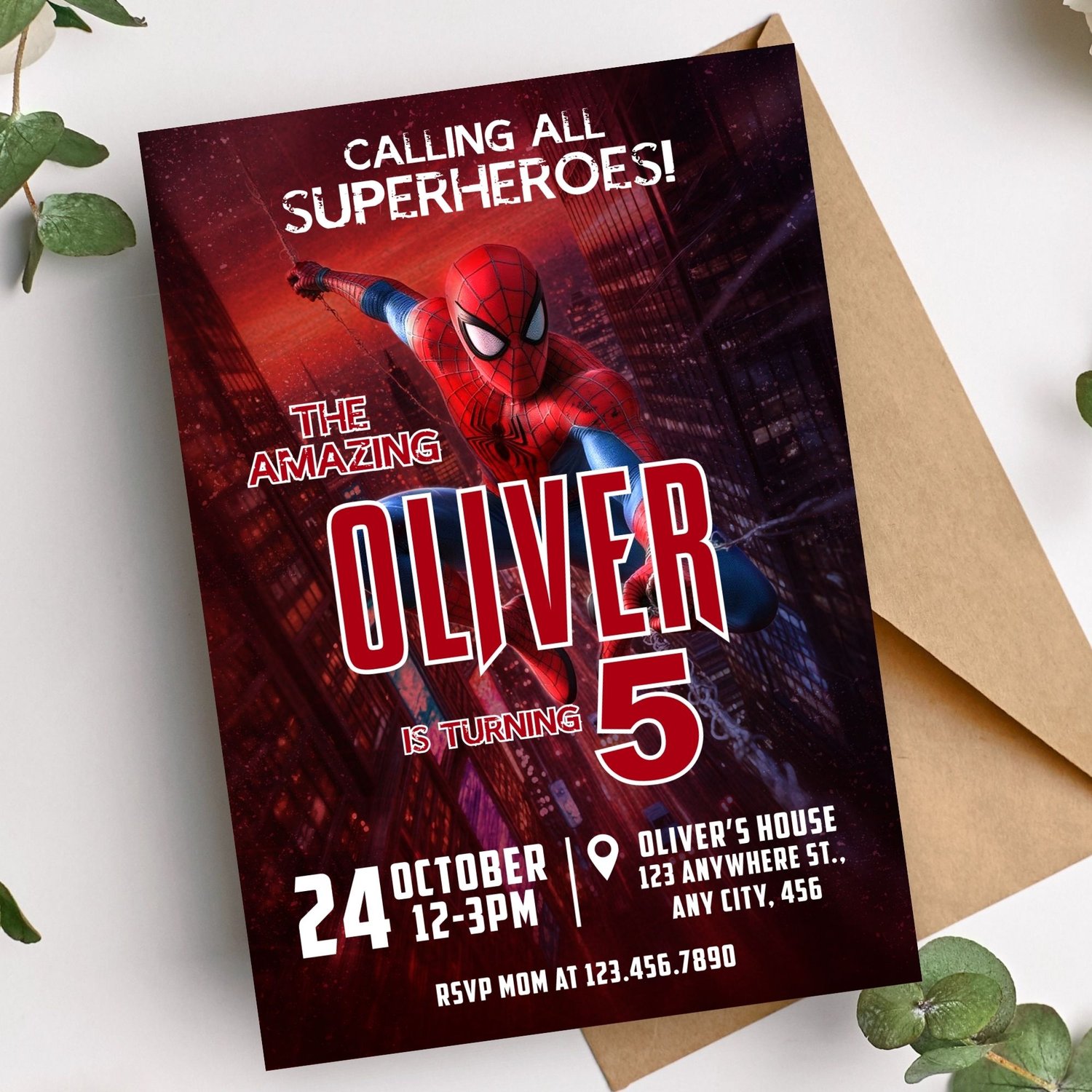 Superhero Spiderman birthday invitation printable template for boys