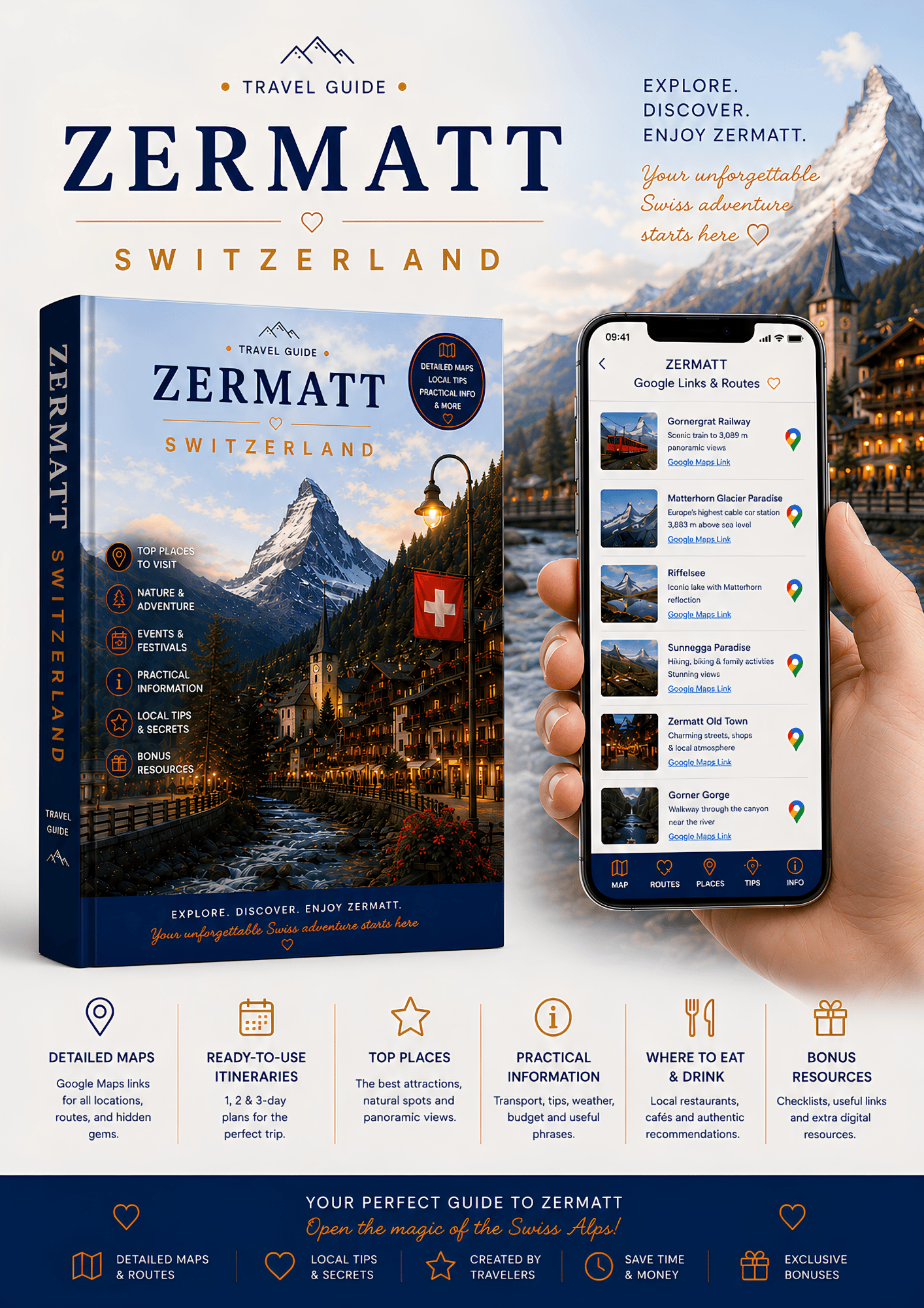 Interactive Zermatt travel guide with Google Maps on a smartphone