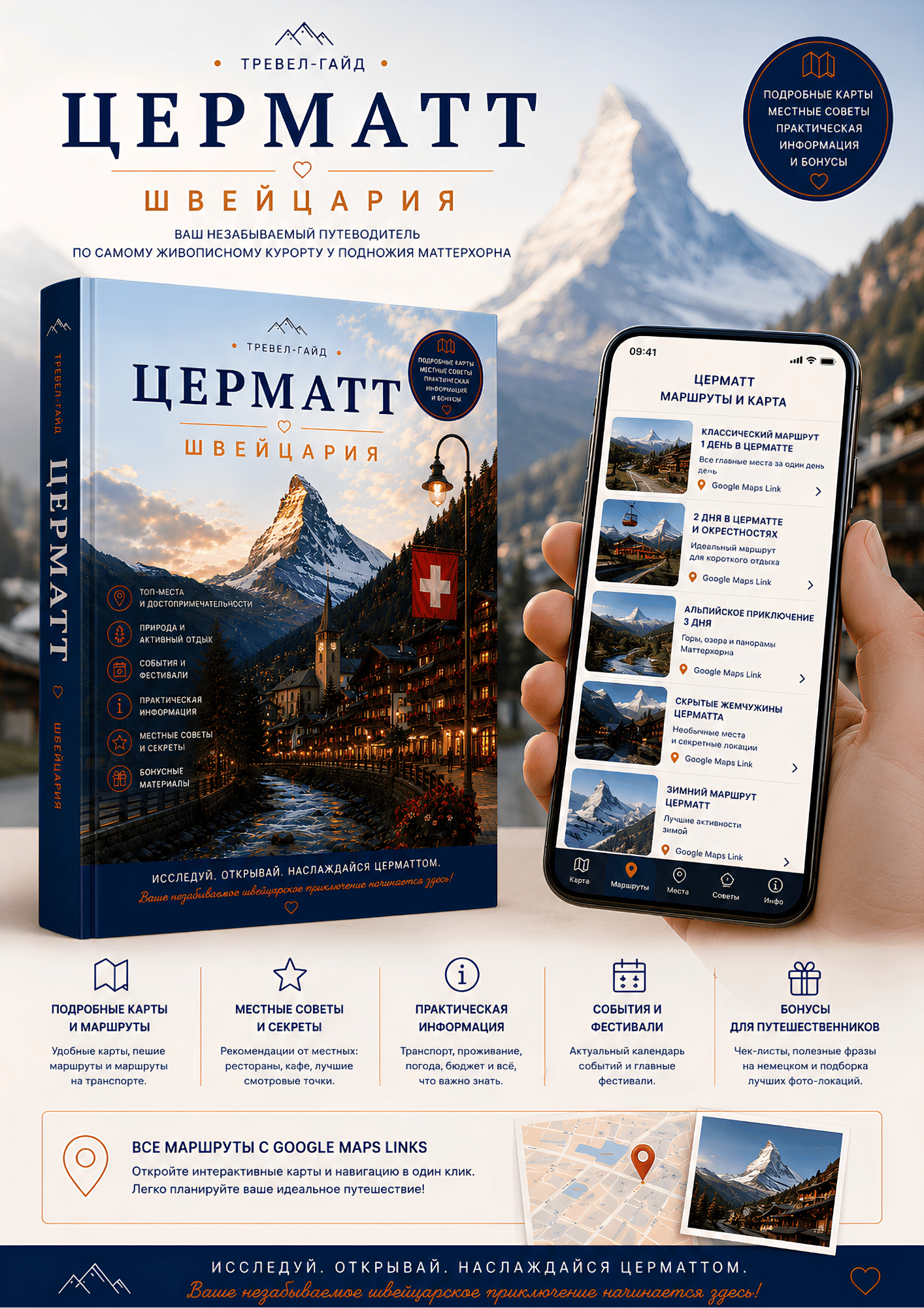 Интерактивный путеводитель по Церматту с Google Maps на смартфоне