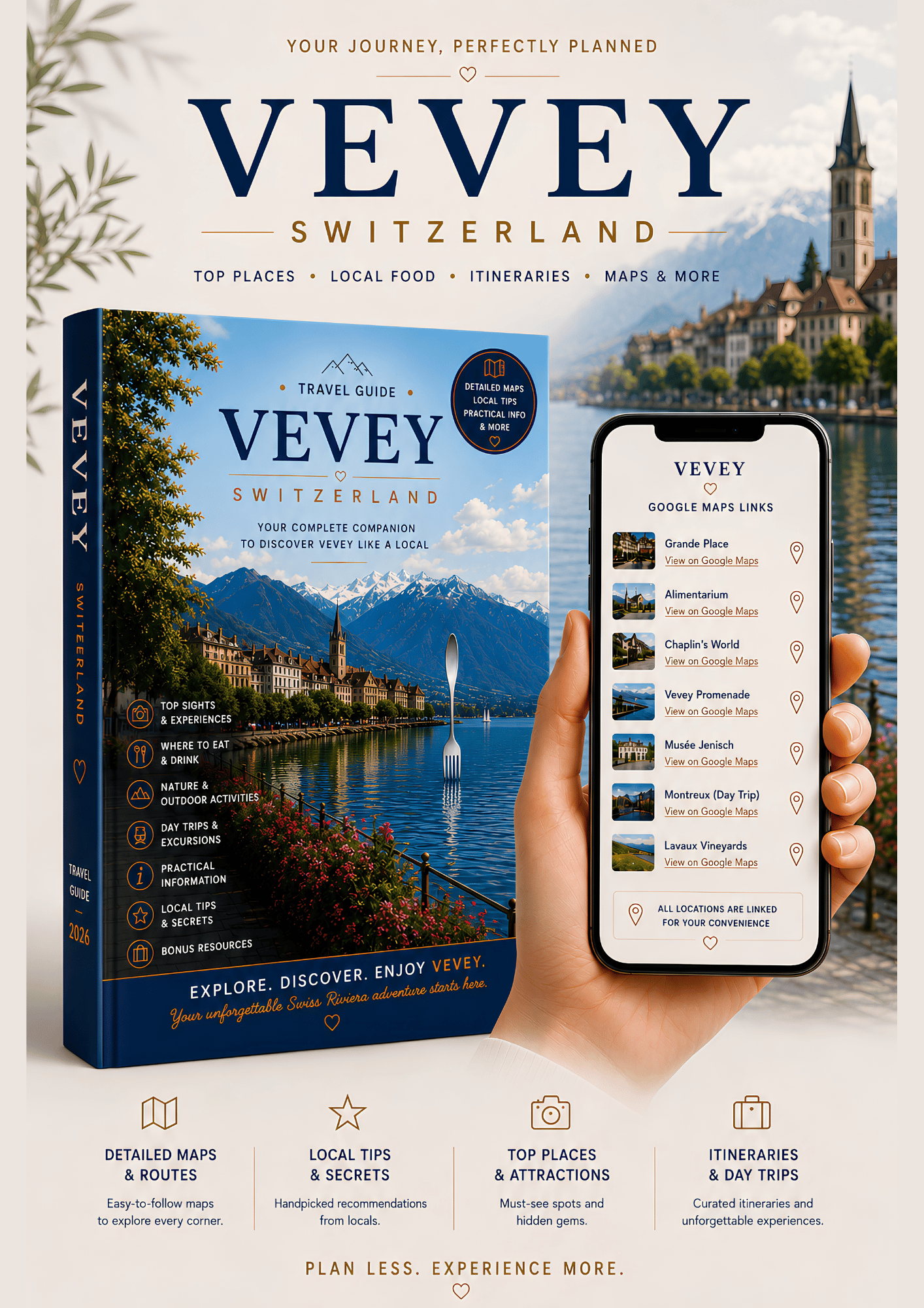 Interactive Vevey travel guide with Google Maps on a smartphone