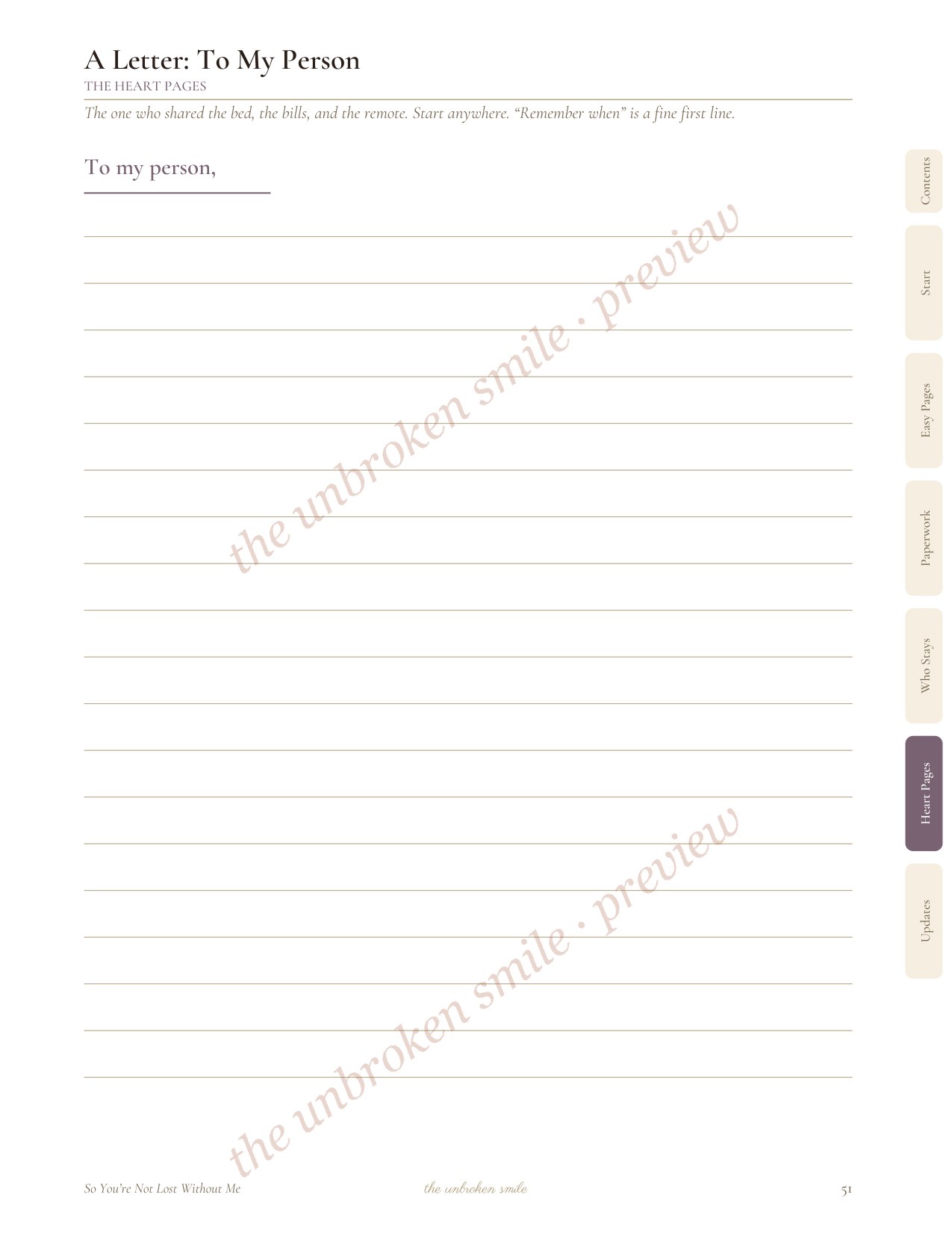 Watermarked fillable page for notes to the person who stays.