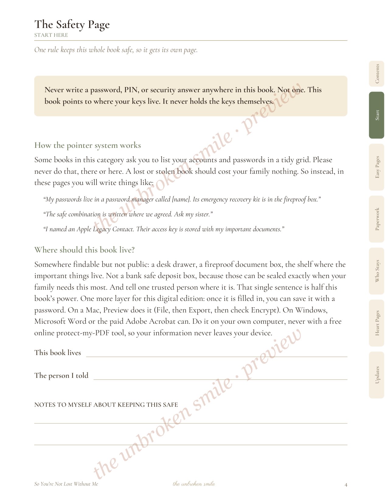 Watermarked preview of The Safety Page with practical instructions.