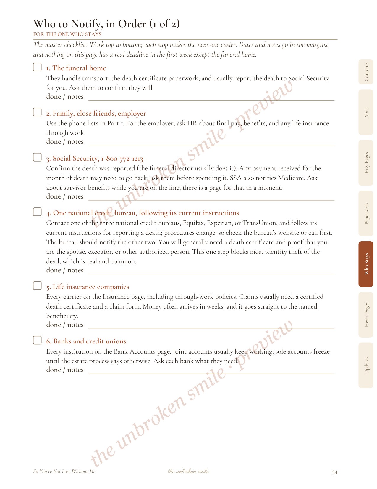 Watermarked preview of a checklist for important documents and information.