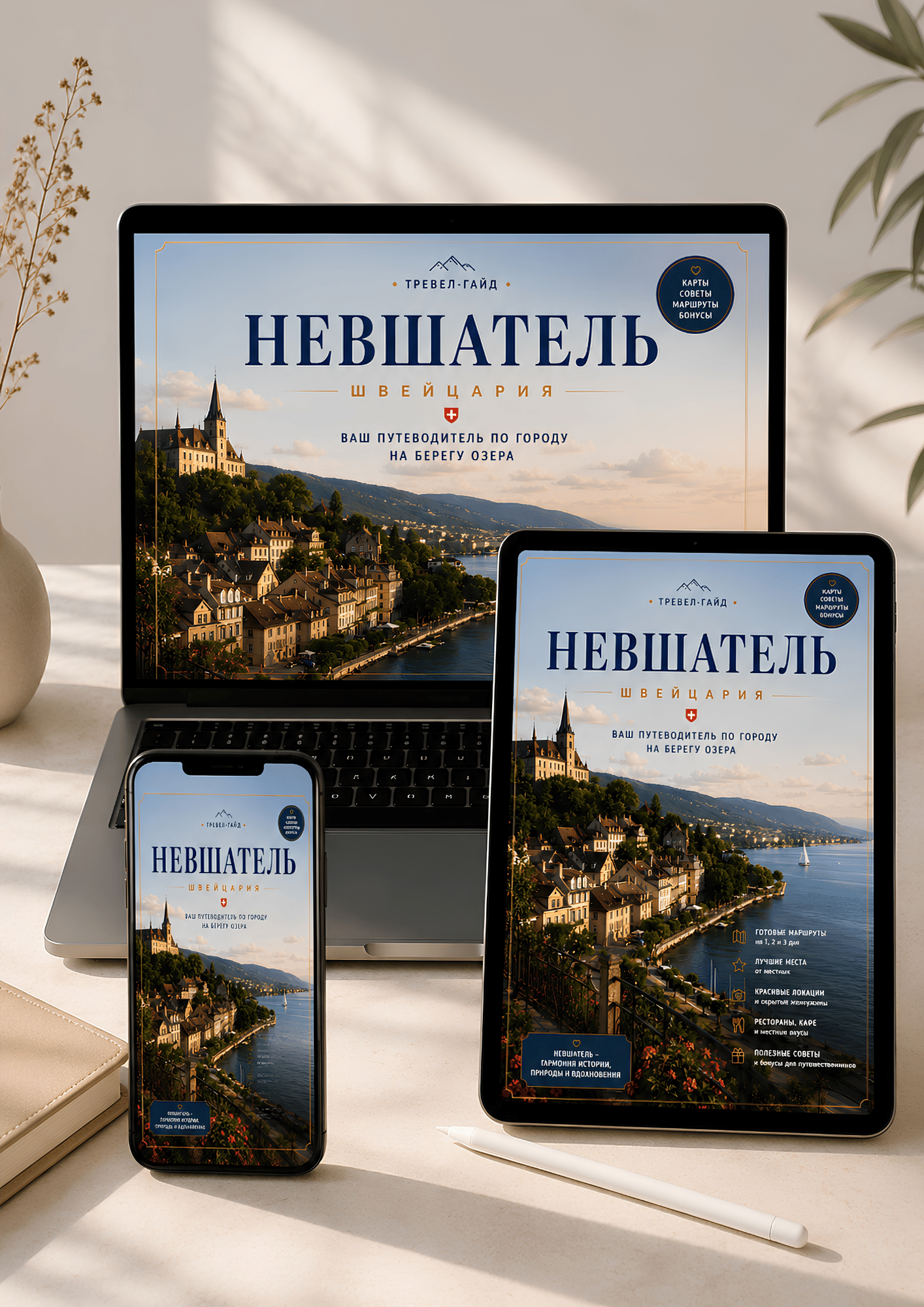 Путеводитель по Невшателю на ноутбуке, планшете, смартфоне и в формате PDF
