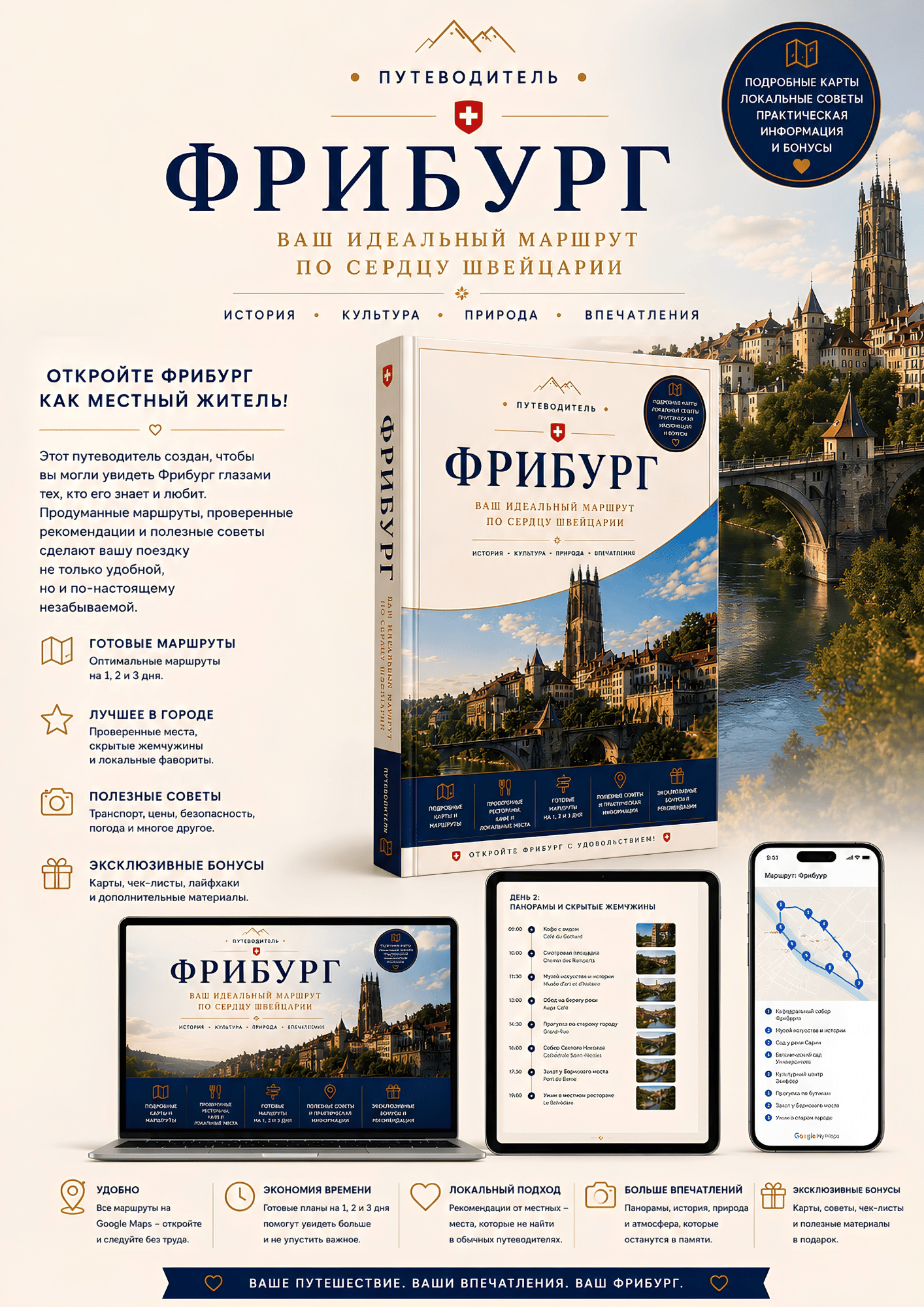 Путеводитель по Фрибургу на ноутбуке, планшете, смартфоне и в формате PDF