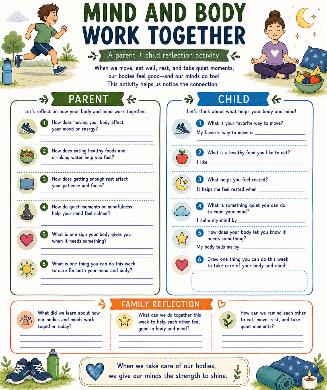 Mind and Body Work Together Worksheet