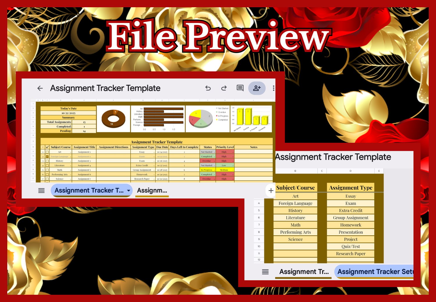A preview of the "Assignment Tracker Template" Excel Sheet.