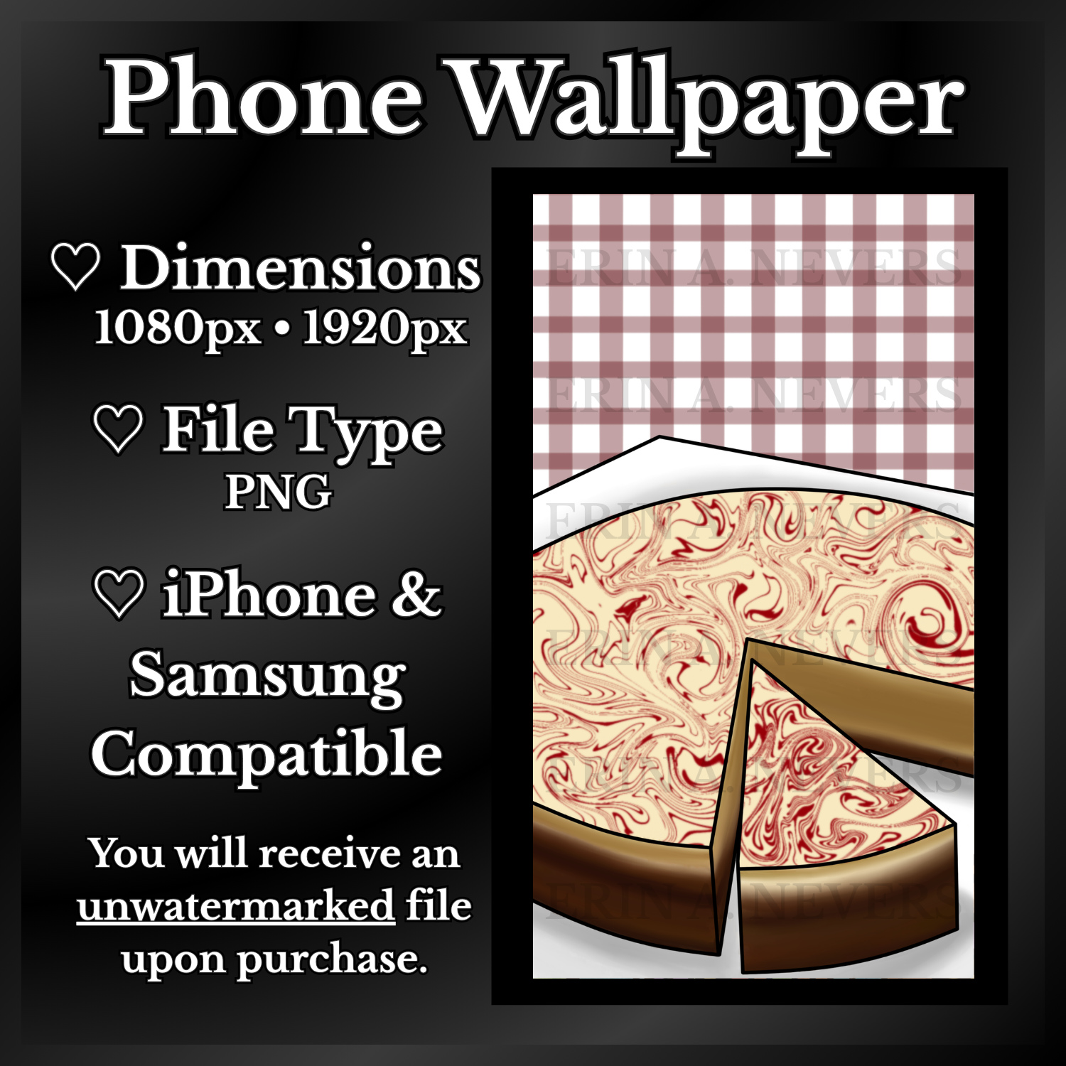 A product promotion thumbnail featuring a phone wallpaper with cheesecake.