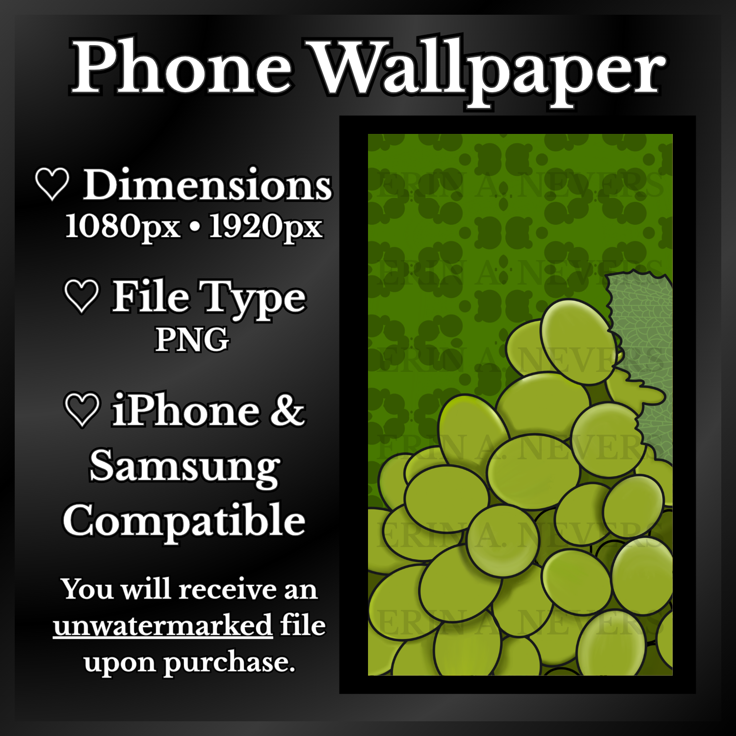 A product promotion thumbnail featuring a phone wallpaper with grapes.