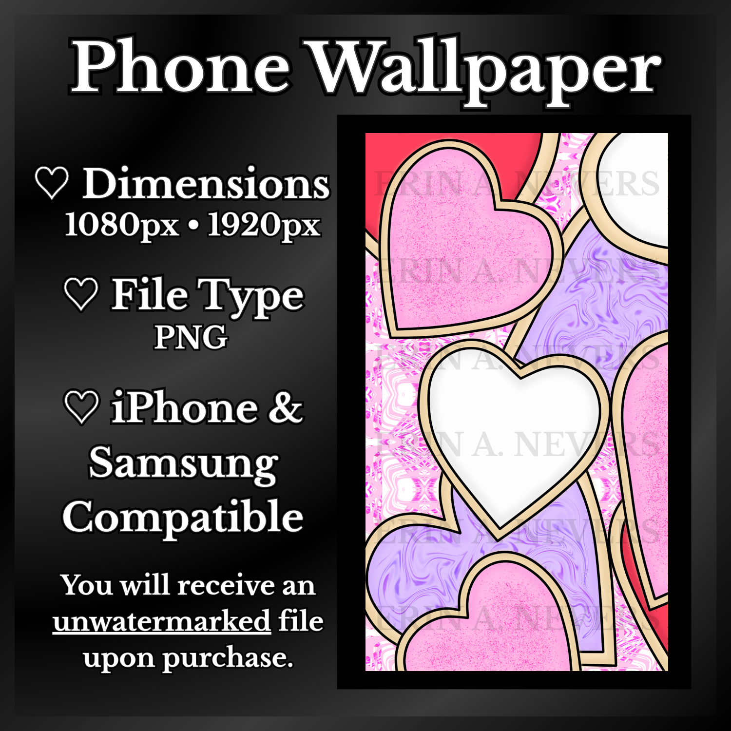 A product promotion thumbnail featuring a phone wallpaper with nine sugar cookies that are heart-shaped.
