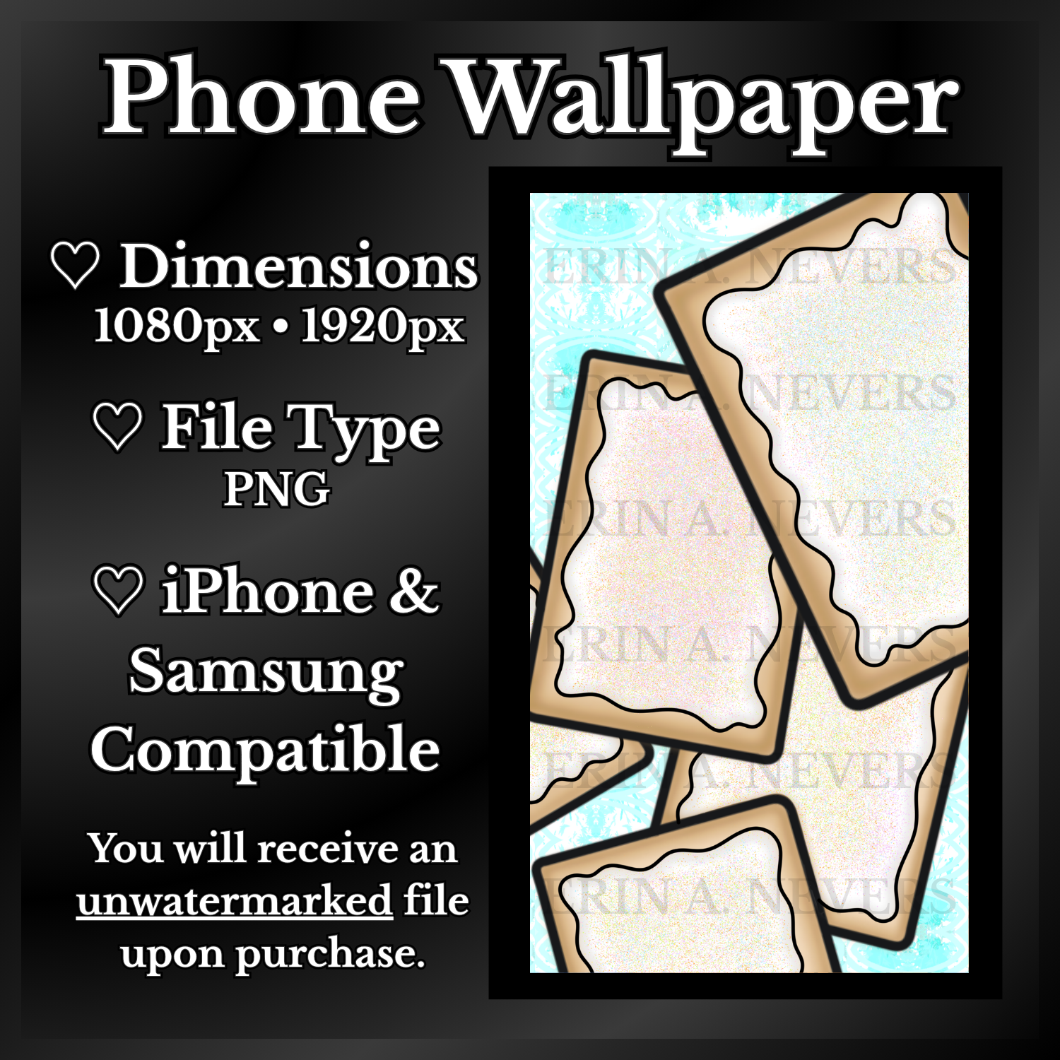 A product promotion thumbnail featuring a phone wallpaper with five tart pastries containing rainbow sprinkles.