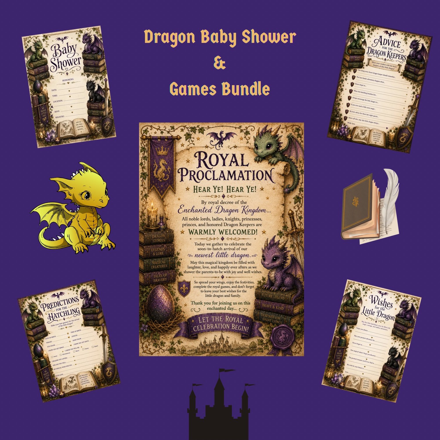 dragon baby shower welcome sign printable royal proclamation baby shower sign dragon baby shower games printable dragon themed baby shower bundle fantasy baby shower activities dragon keeper baby shower games storybook baby shower printable magical baby s