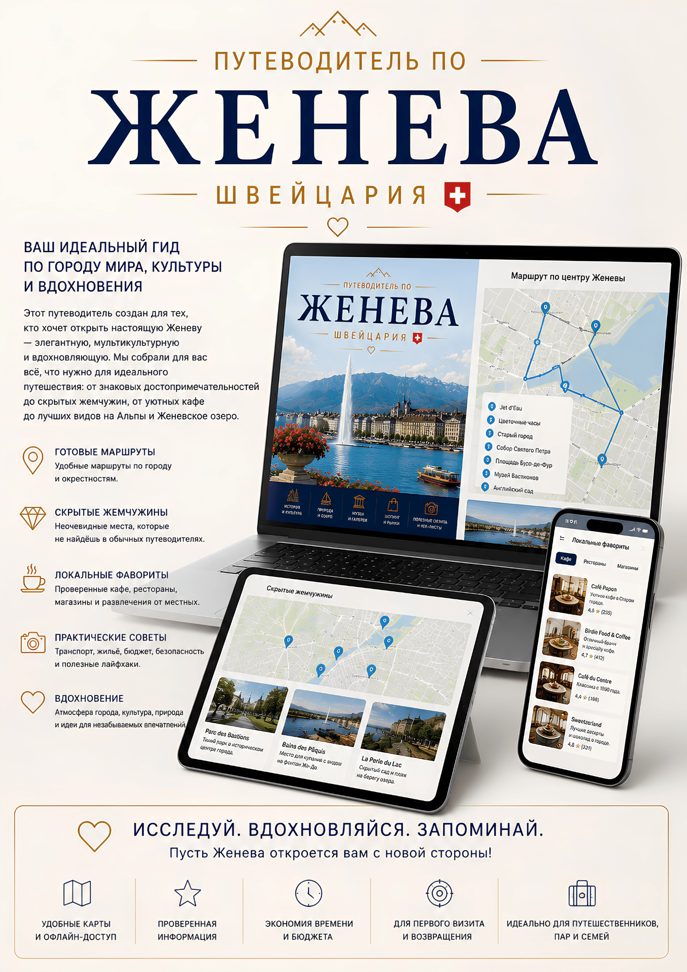 Путеводитель по Женеве на ноутбуке, планшете, смартфоне и в формате PDF
