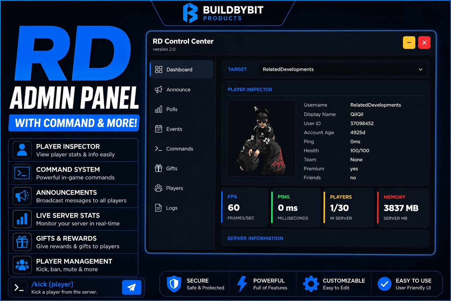Roblox admin panel system