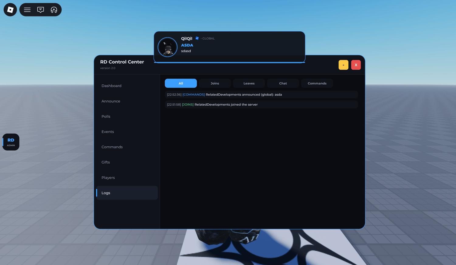 Roblox admin UI