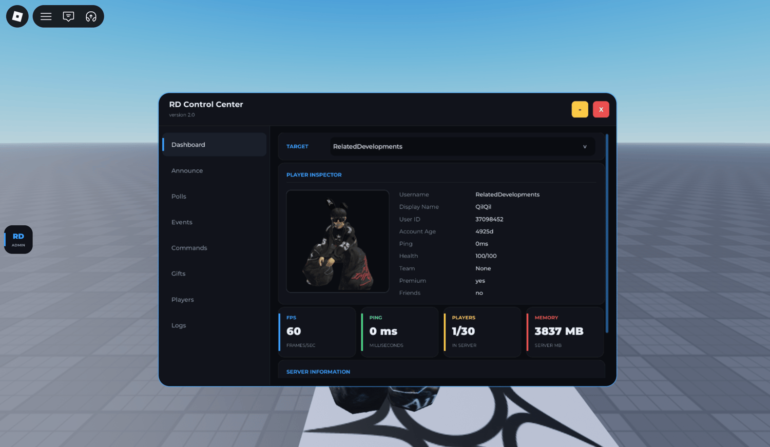 Roblox announcement system