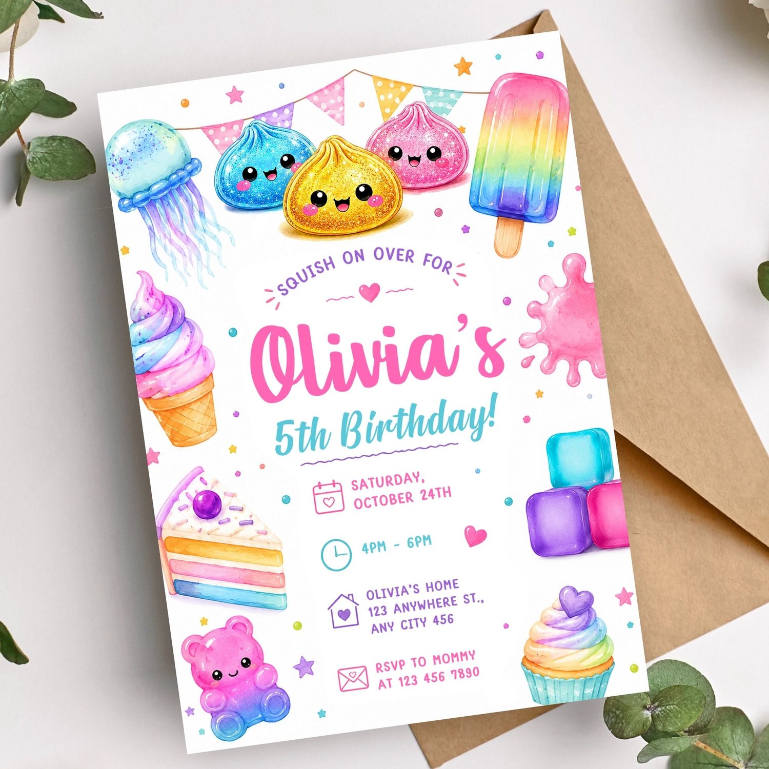 Instant download sensory birthday invitation template editable in Canva, printable digital birthday invite for a colorful kids party.