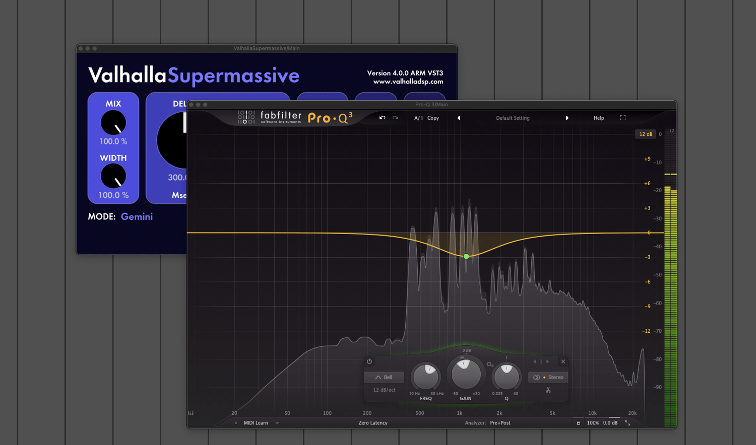 A reverb being scooped by an equalizer