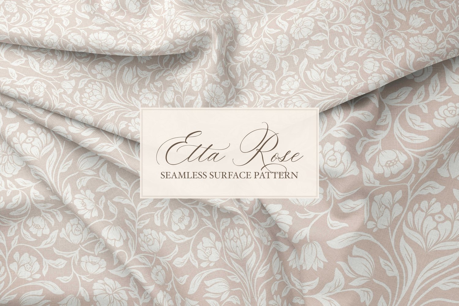 Vintage inspired hand drawn climbing rose damask in a woodblock style on fabric
