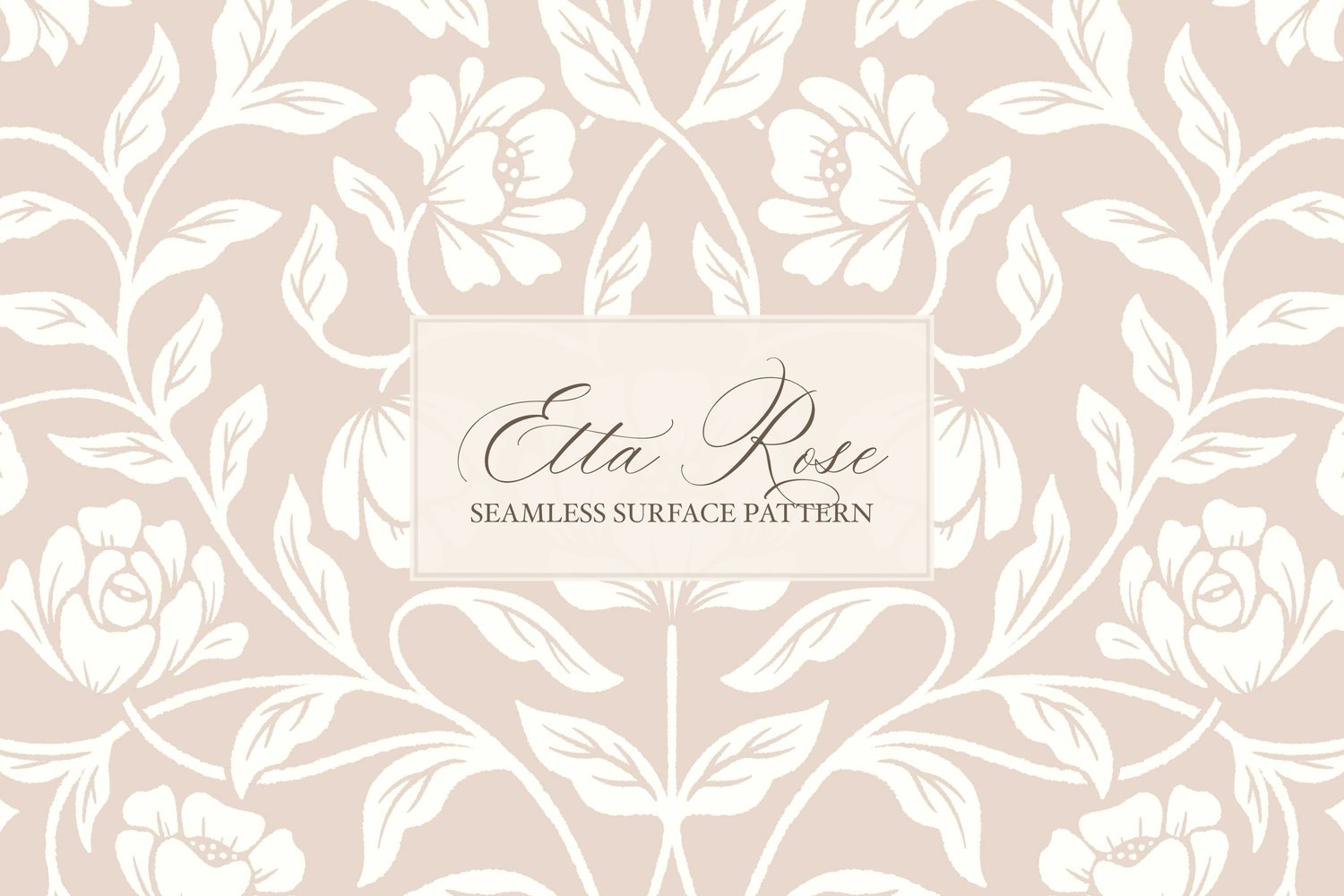 Vintage inspired hand drawn climbing rose damask in a woodblock style.