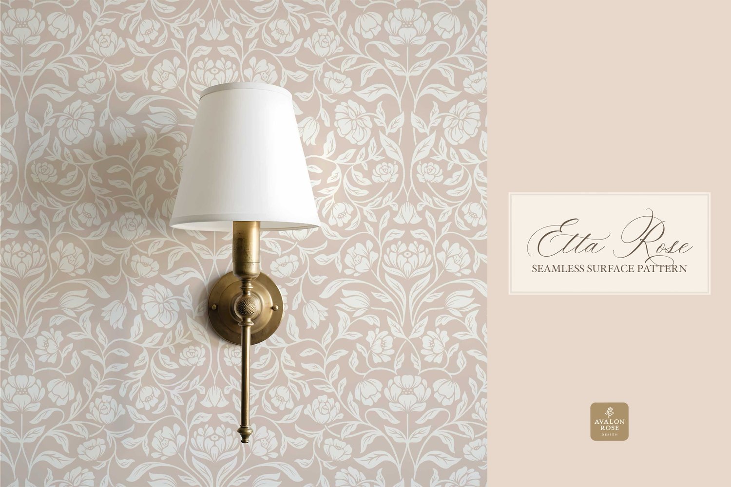 Vintage inspired hand drawn climbing rose damask in a woodblock style on wallpaper