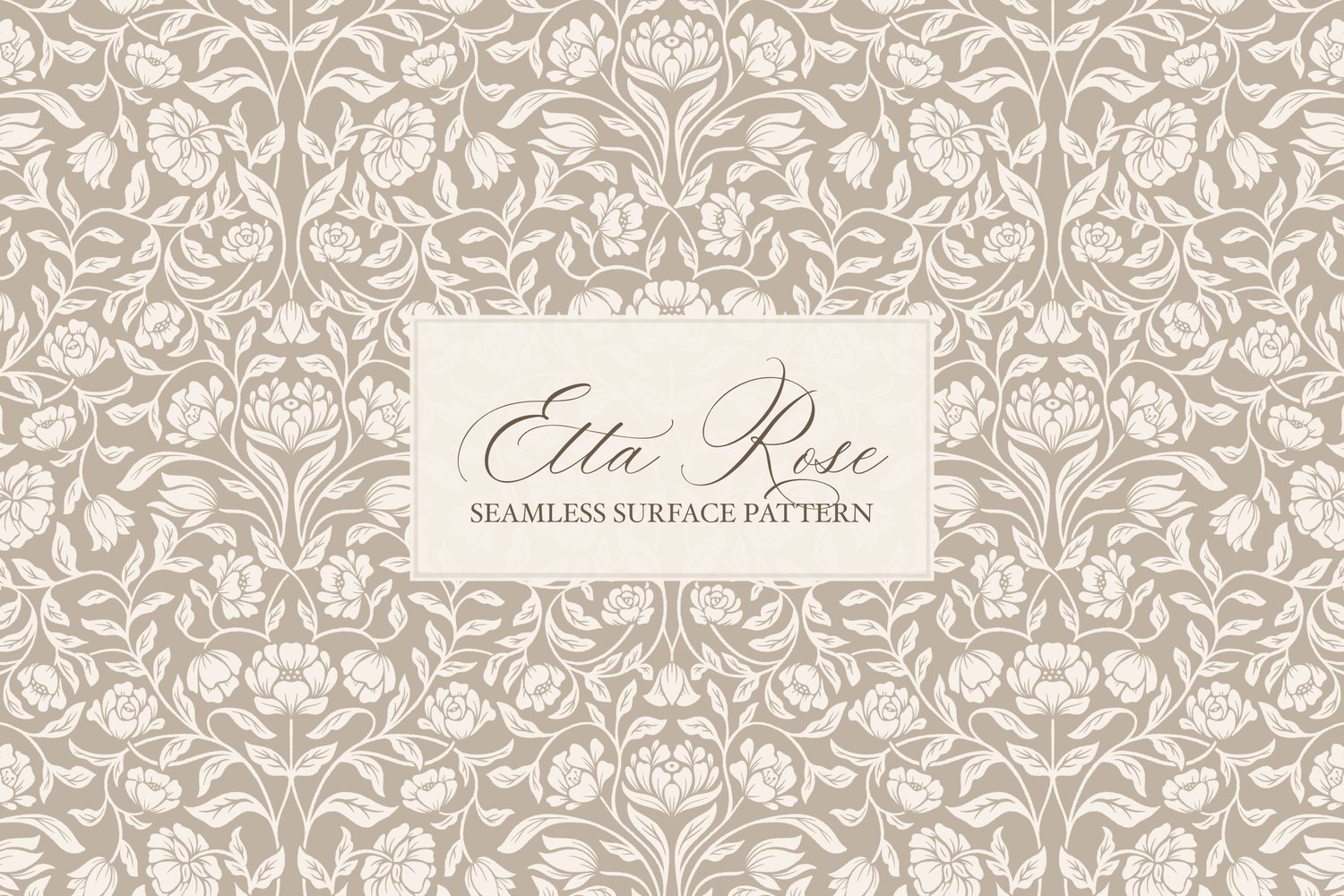 Vintage inspired hand drawn climbing rose damask in a woodblock style