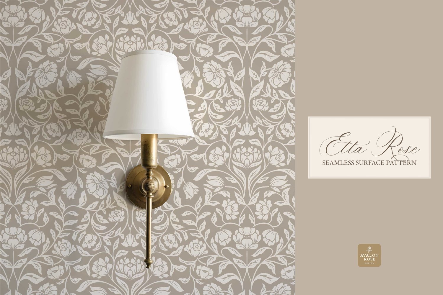 Vintage inspired hand drawn climbing rose damask in a woodblock style on wallpaper