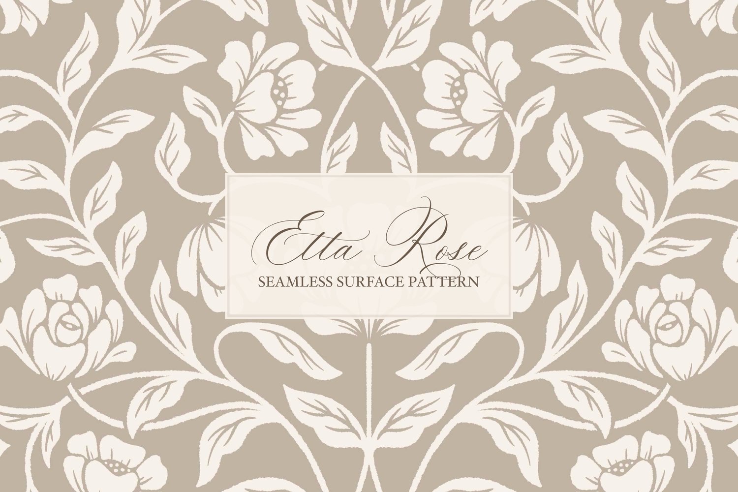 Vintage inspired hand drawn climbing rose damask in a woodblock style