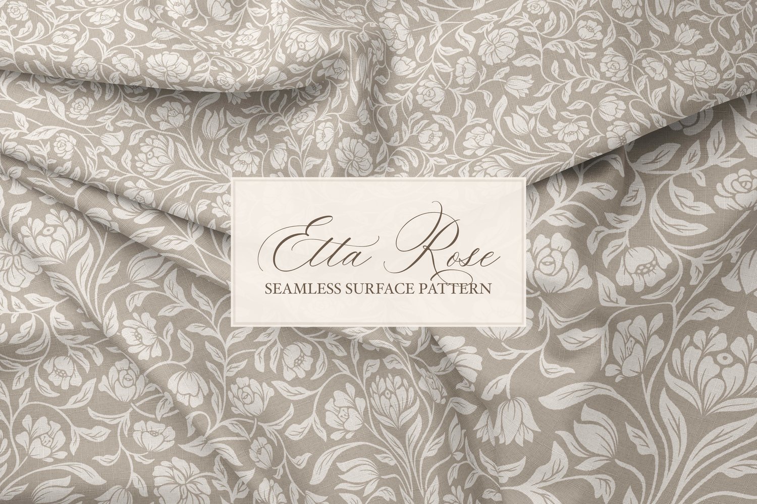 Vintage inspired hand drawn climbing rose damask in a woodblock style on fabric