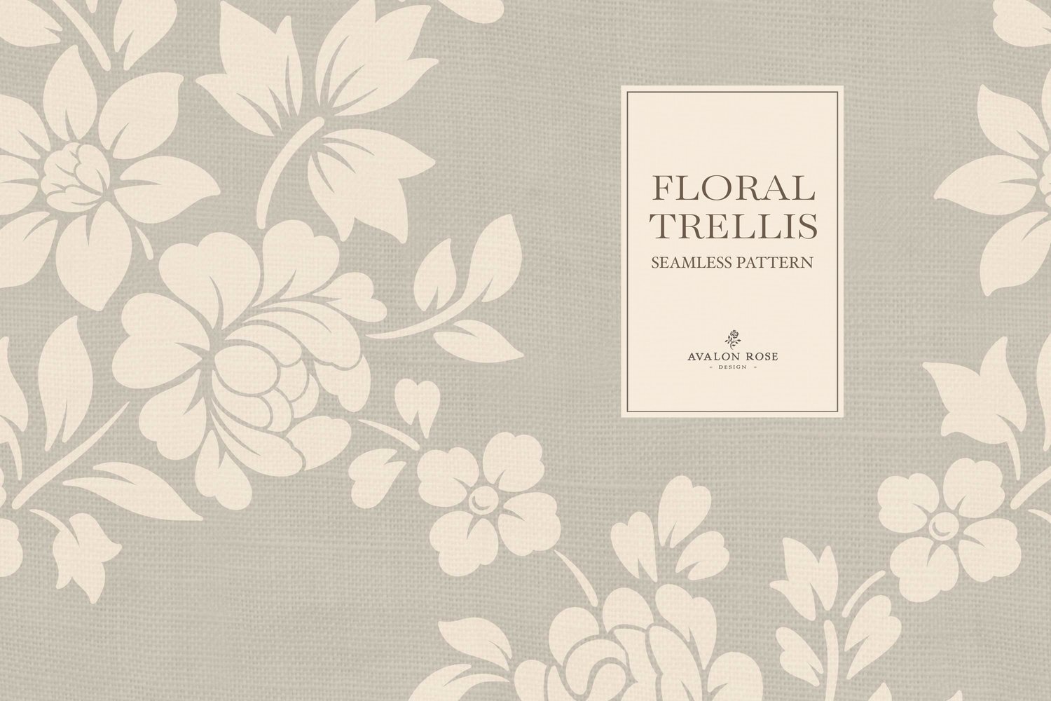 Vintage-inspired farmhouse style seamless surface pattern featuring a hand-drawn floral and leaf trellis