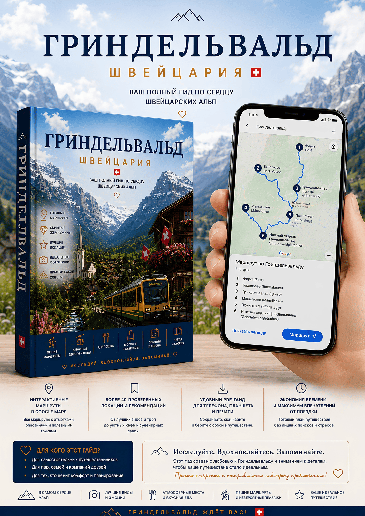 Интерактивный путеводитель по Гриндельвальду с Google Maps на смартфоне