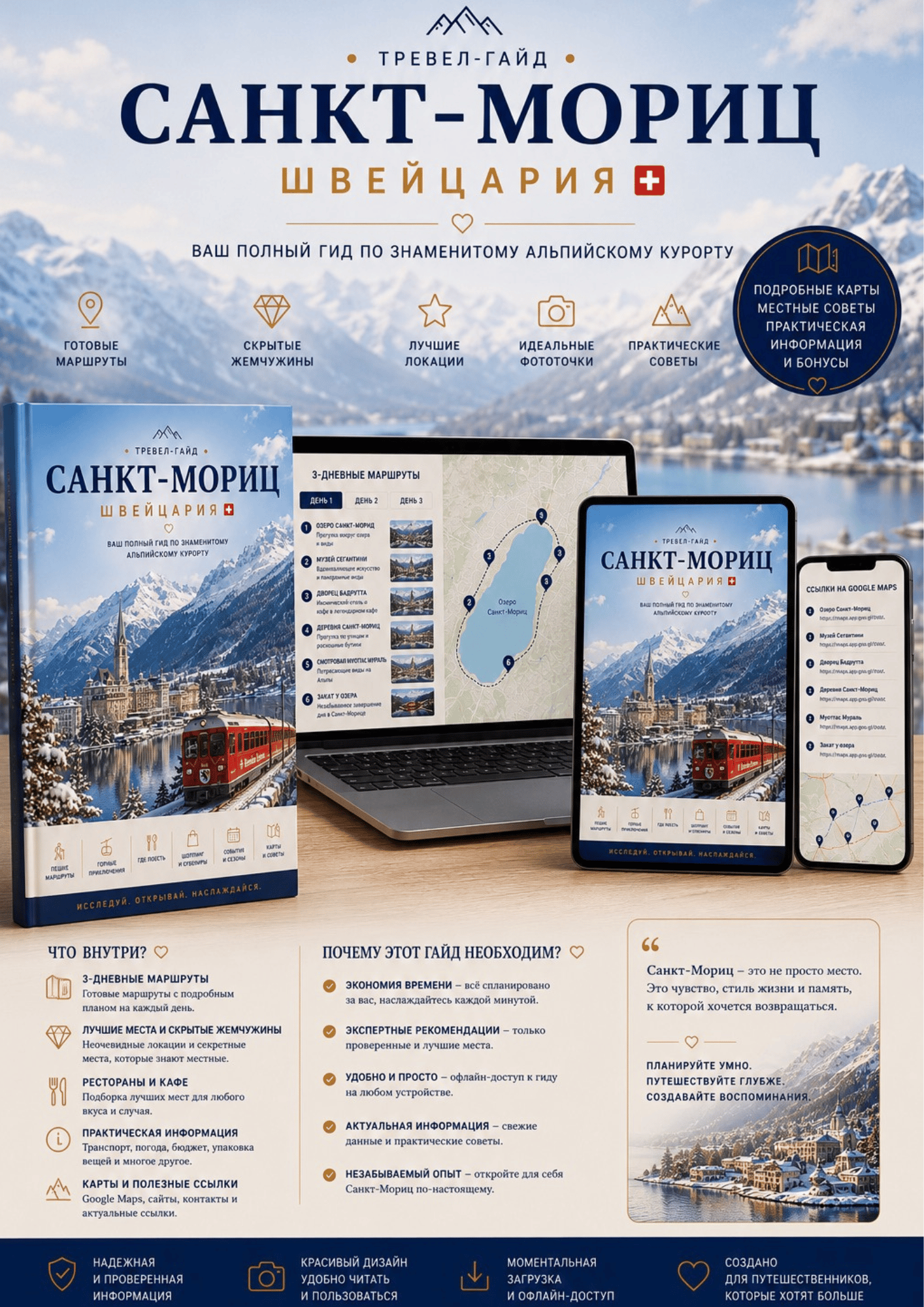 Путеводитель по Санкт-Морицу на ноутбуке, планшете, смартфоне и в формате PDF