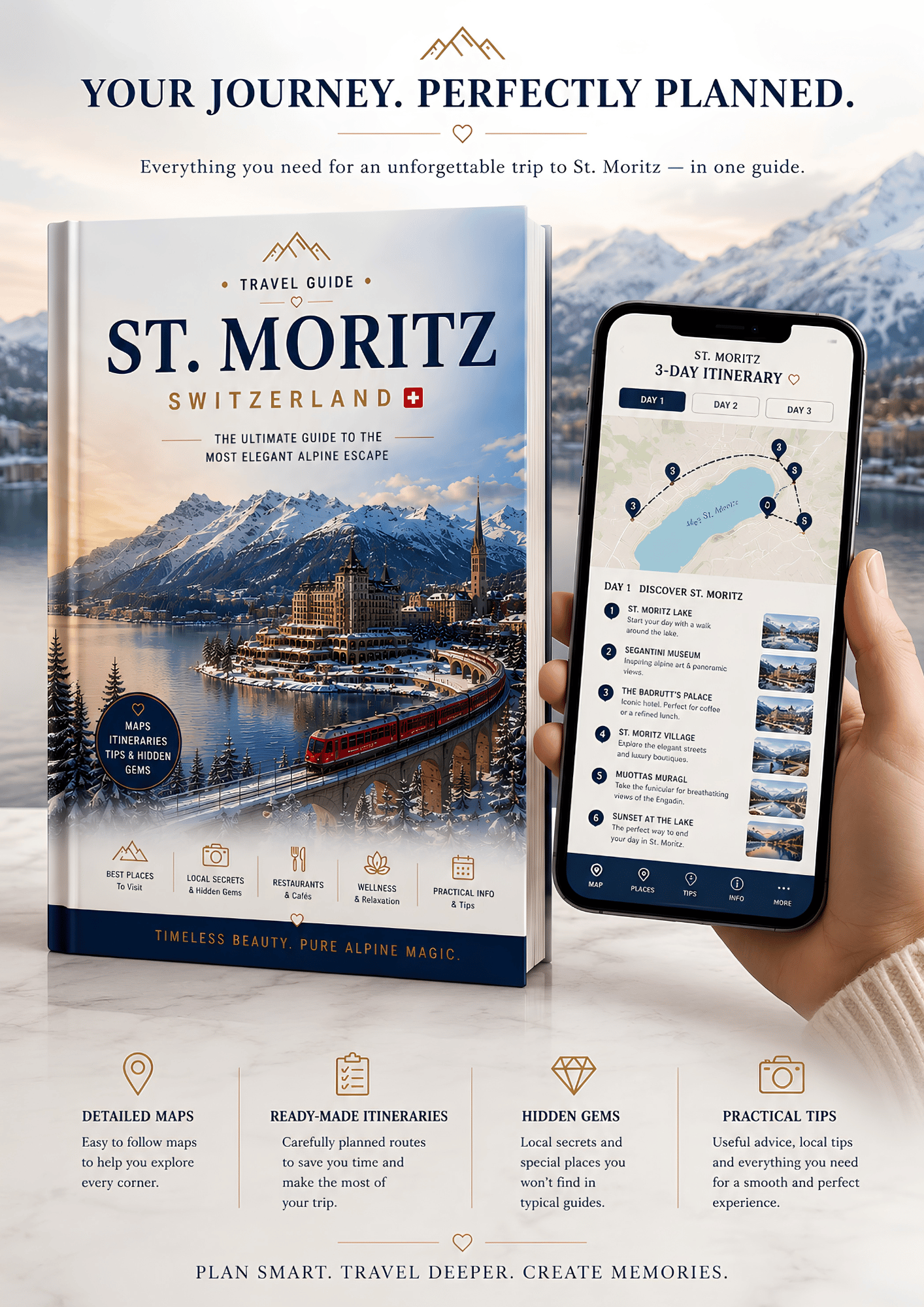 St. Moritz Switzerland travel guide with interactive Google Maps on smartphone