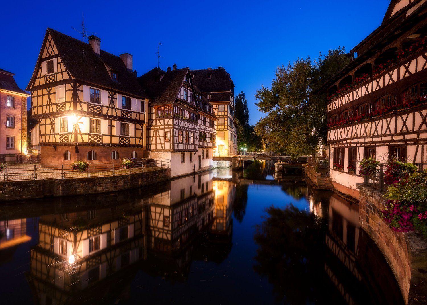 Strasbourg le petit paris old town night blue hour river horizontal