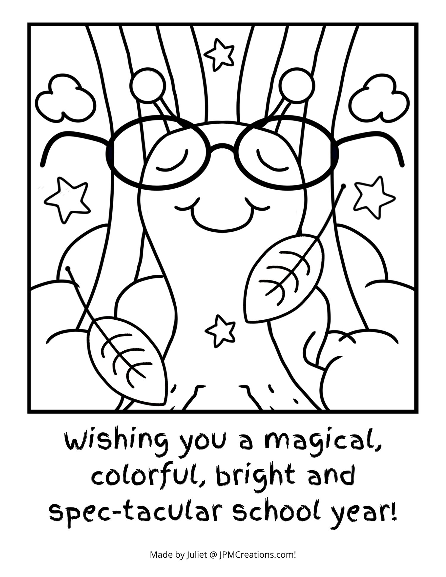 Cute Snail Magical, Colorful, Bright School Year Coloring Page (Letter Size With Text)